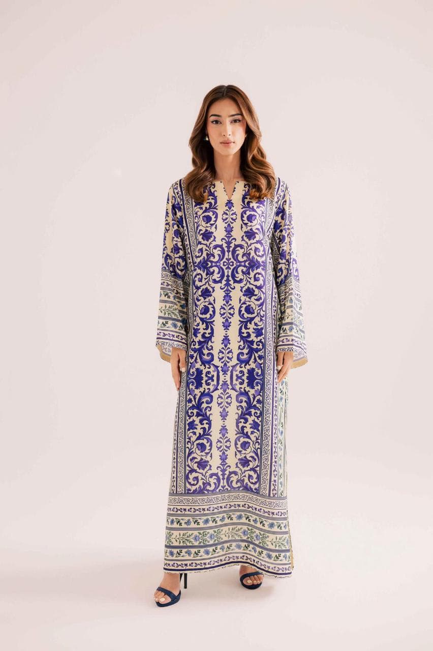Blue and White Floral Print Kaftan