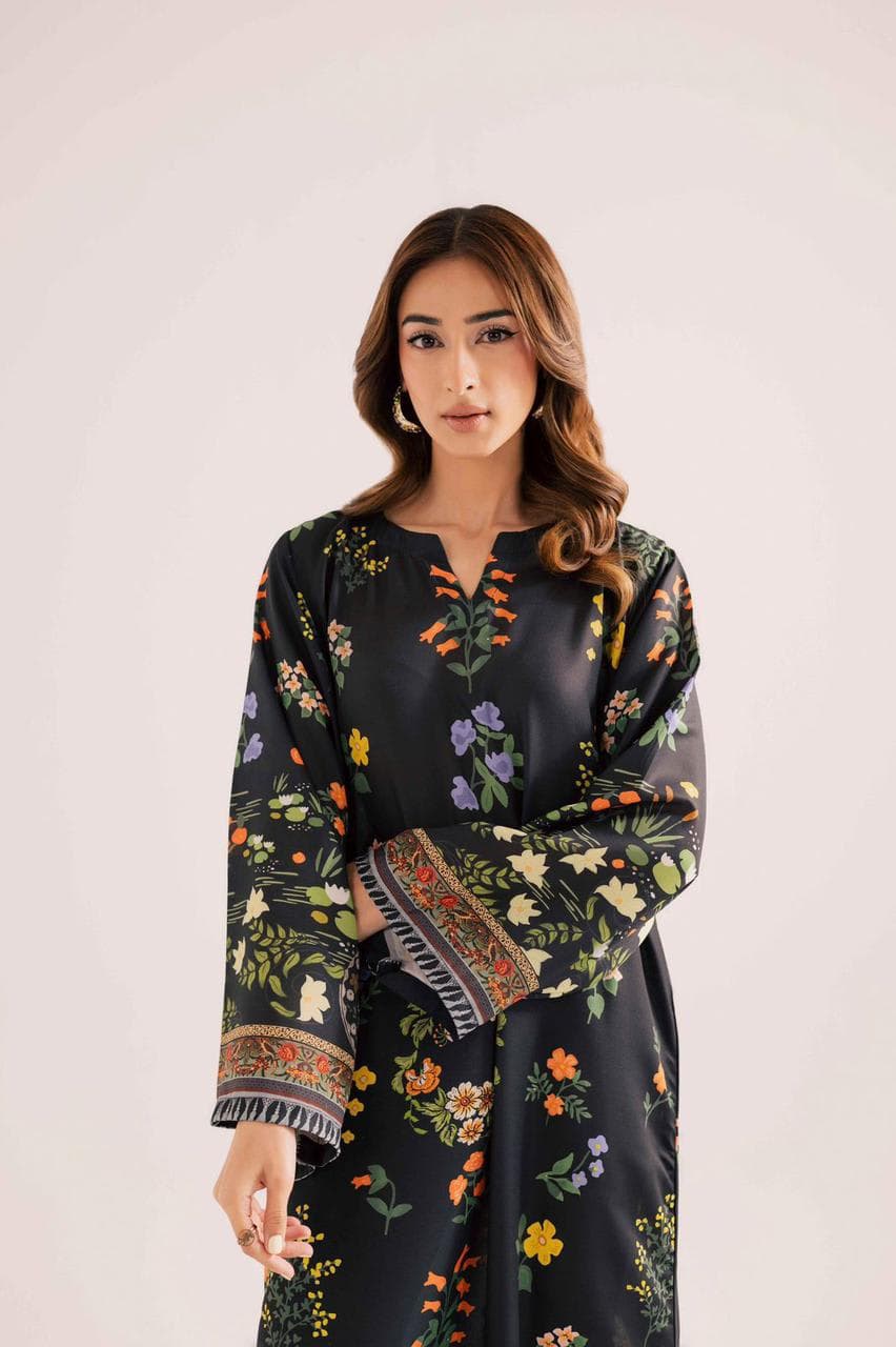Black Floral Print Kaftan Set