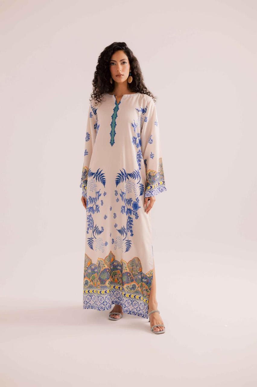 Ivory & Blue Botanical Printed Kaftan