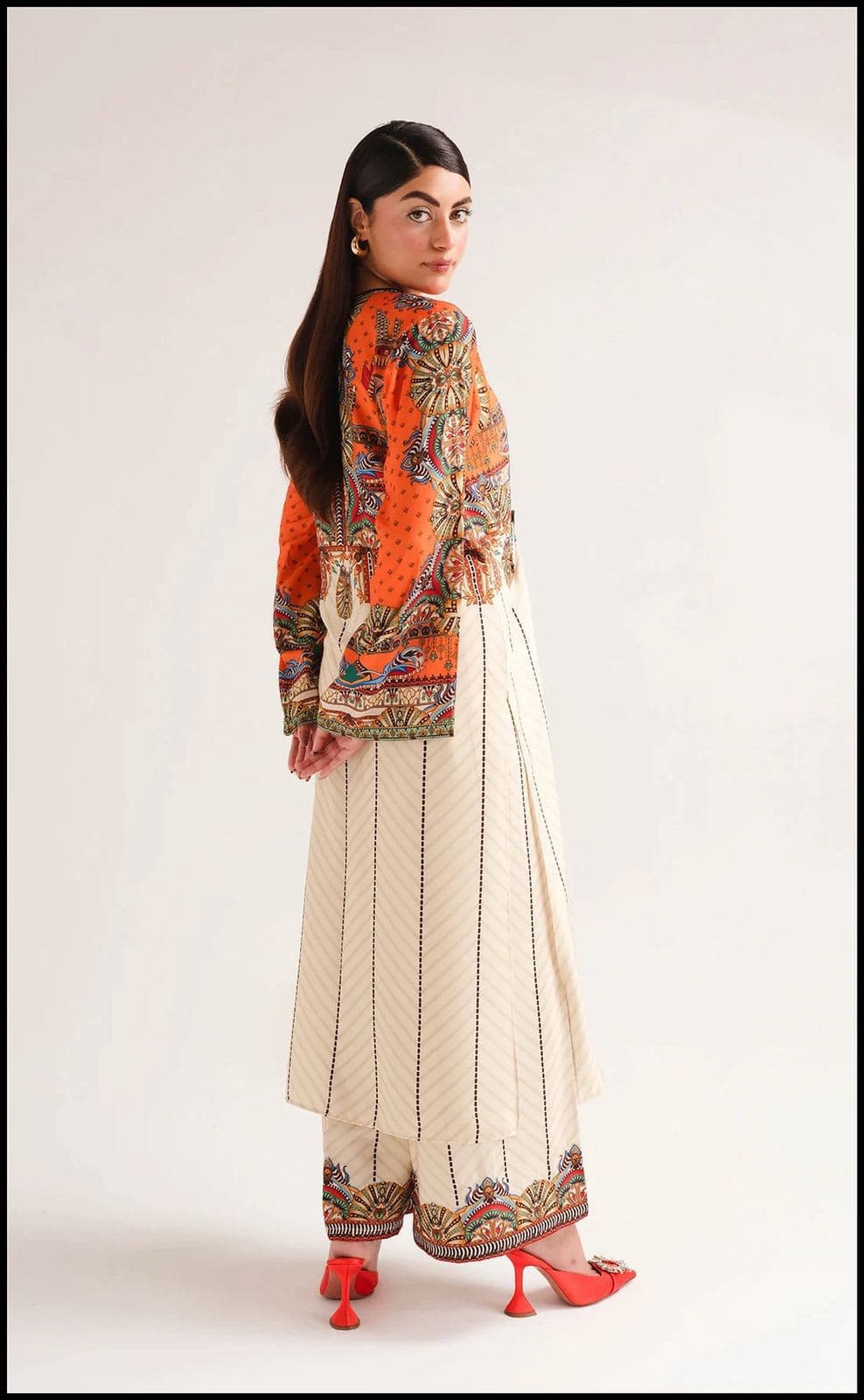 Ivory & Rust Printed Kaftan Set view 2