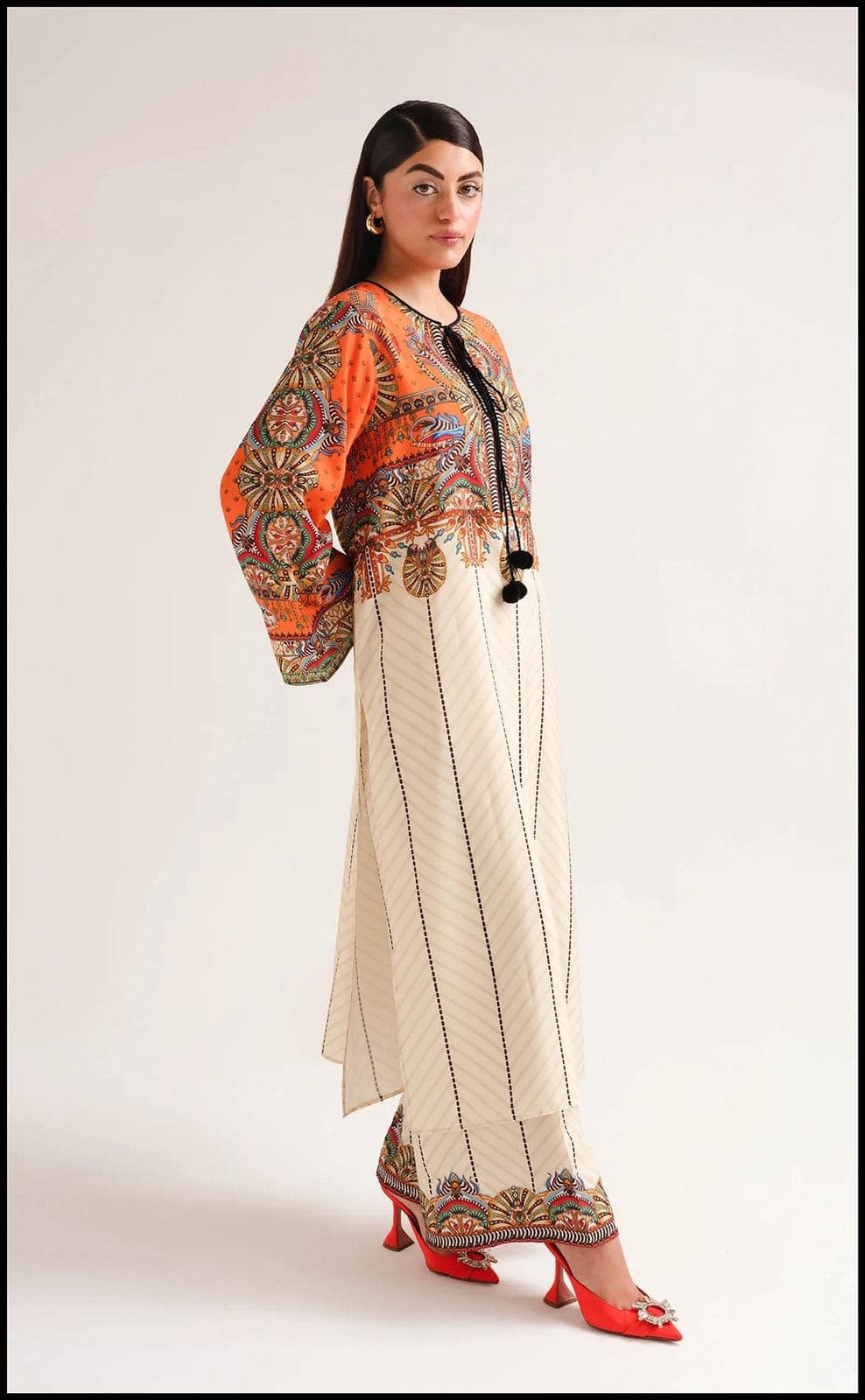 Ivory & Rust Printed Kaftan Set view 4