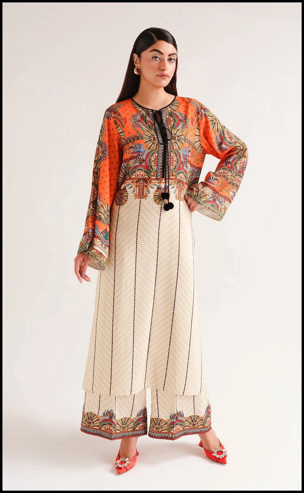 Ivory & Rust Printed Kaftan Set view 5