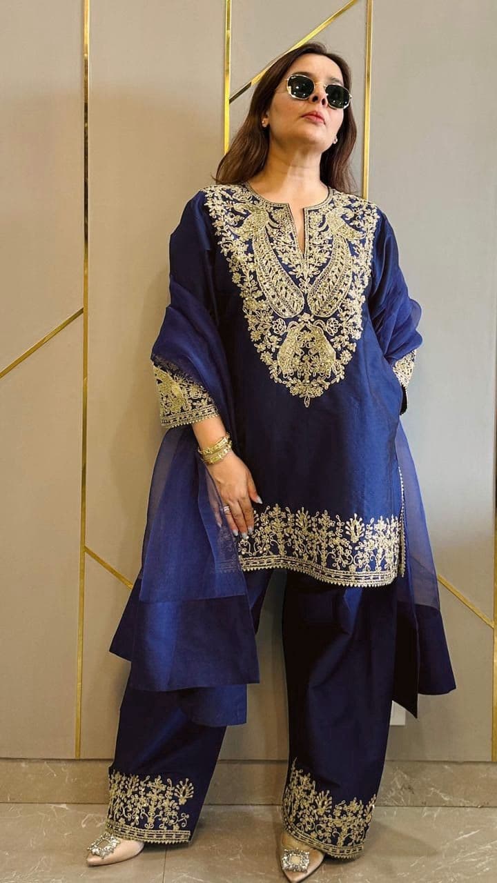 Midnight Blue Embroidered Kurta Set