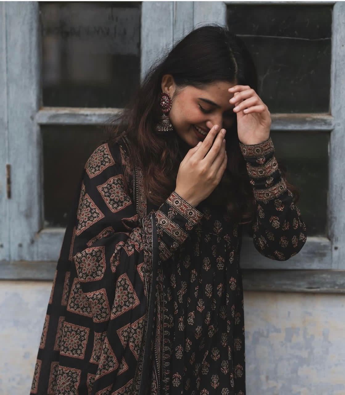 Cotton Ajrakh Print Anarkali Alia cut suit set view 2