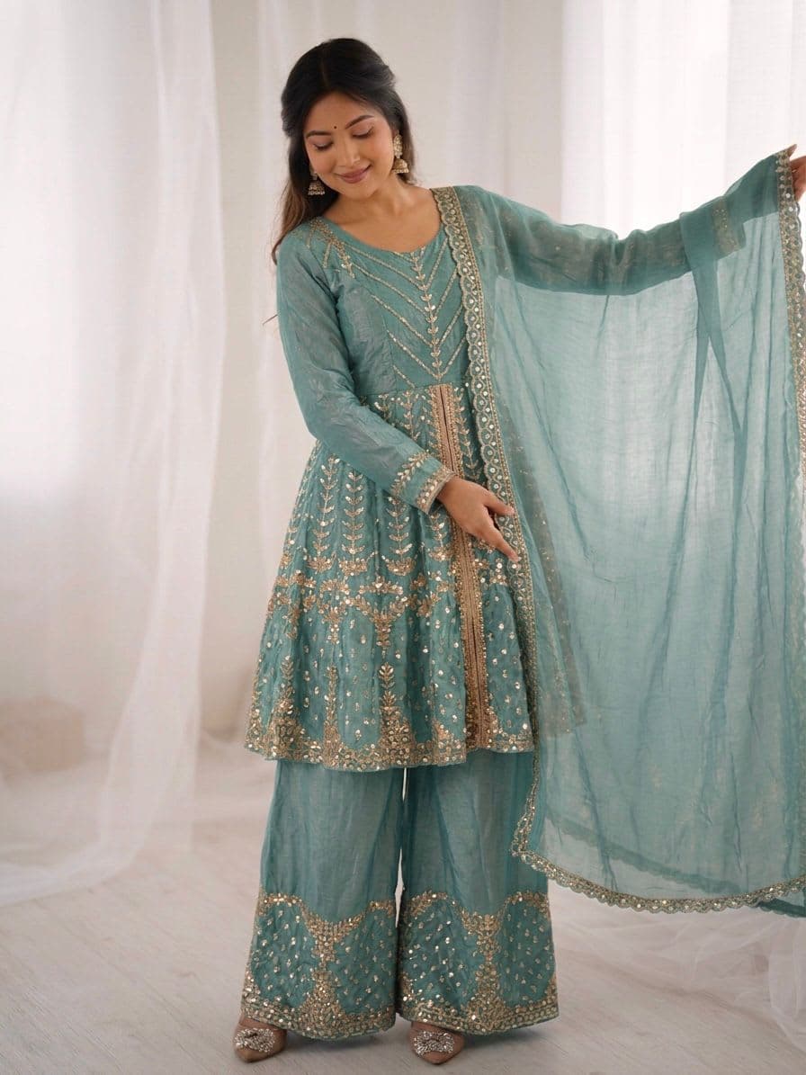 READY MADE CRUSH SILK SUIT WITH EMBROIDERY WORK view 3